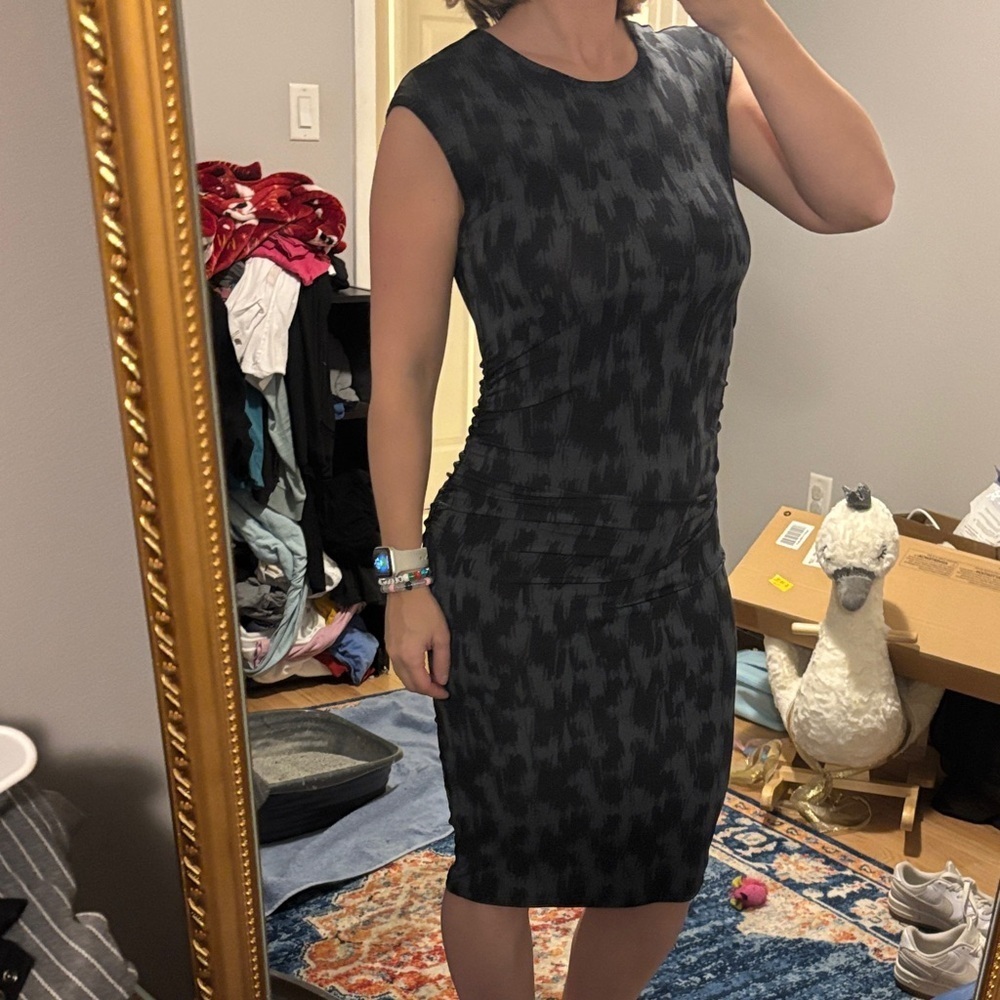 Banana Republic Charcoal Patterned Midi Dress